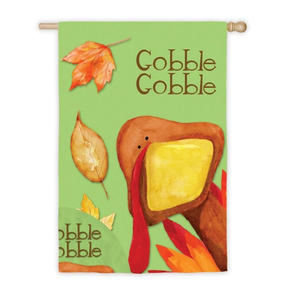 GOBBLE GOBBLE House Flag 29 x 43 Fall / Thanksgiving  2-sided NEW